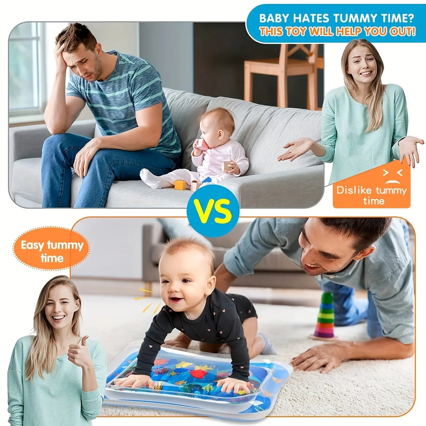 WELLFAR Inflatable Tummy Time Water Mat, Early Development PVC Activity Play Pad, Sensory Stimulation Toy for Babies 0-3 Years Old - Blue WardBoyzPROShop