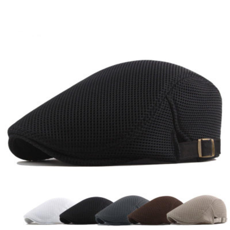 Summer Men News Breathable Cap Hat Mesh Cabbie Golf Driving Sun Flat Beret Black White Gray Beige Hats Caps Visors WardBoyzPROShop