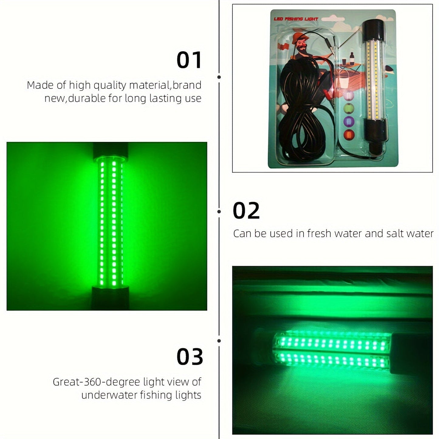 1200LM High-Powered LED Underwater Fishing Light Stick - Attracts Fish, Squid, and Prawns from 50-100m Distance - Battery Powered, Waterproof, and Durable PPS Material WardBoyzPROShop