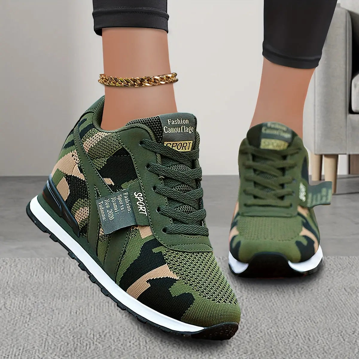 Women's Camouflage Pattern Sneakers, Casual Lace Up Outdoor Shoes, Comfortable Low Top Running Shoes WardBoyzPROShop
