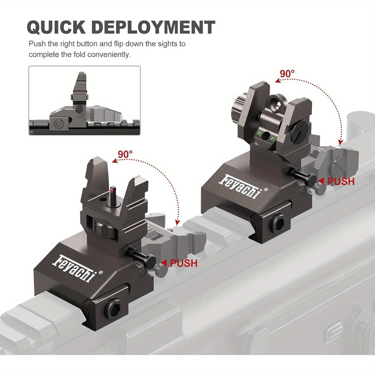 Feyachi S37 Fiber Optic Iron Sights - Red Green Dots Fiber Flip Up Sights, Rail Mount Flip Up Sights, Tool-Free Adjustment Front and Rear Backup Iron Sight - For Rifles - Suitable for Hunting, Shooting & Tactical Use - Great WardBoyzPROShop