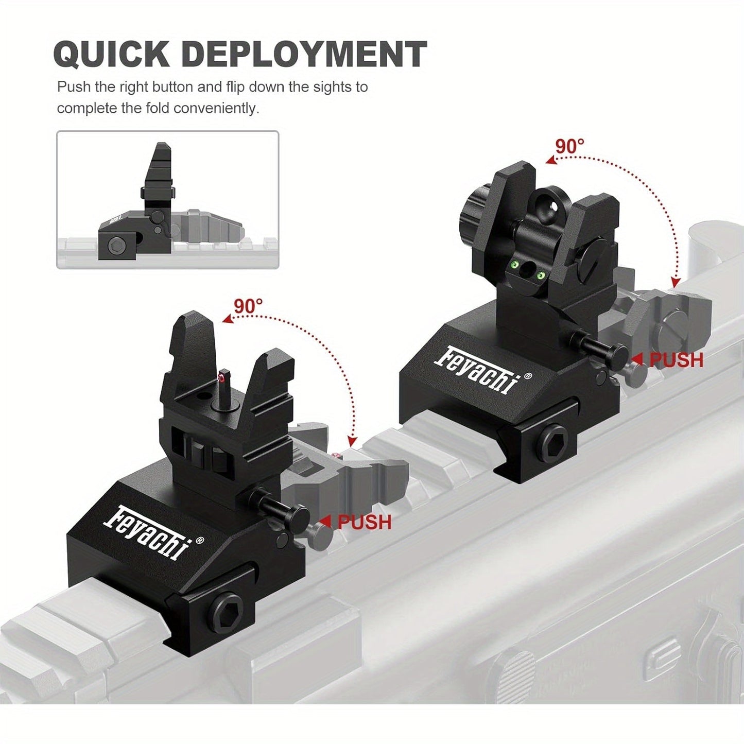 Feyachi S37 Fiber Optic Iron Sights - Red Green Dots Fiber Flip Up Sights, Rail Mount Flip Up Sights, Tool-Free Adjustment Front and Rear Backup Iron Sight - For Rifles - Suitable for Hunting, Shooting & Tactical Use - Great WardBoyzPROShop
