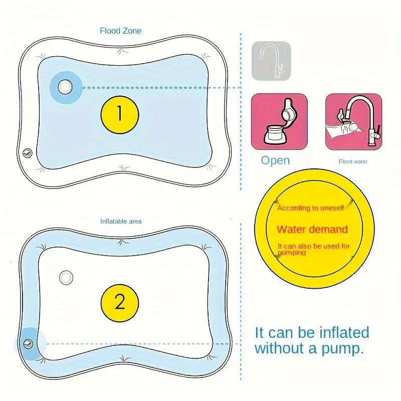 WELLFAR Inflatable Tummy Time Water Mat, Early Development PVC Activity Play Pad, Sensory Stimulation Toy for Babies 0-3 Years Old - Blue WardBoyzPROShop