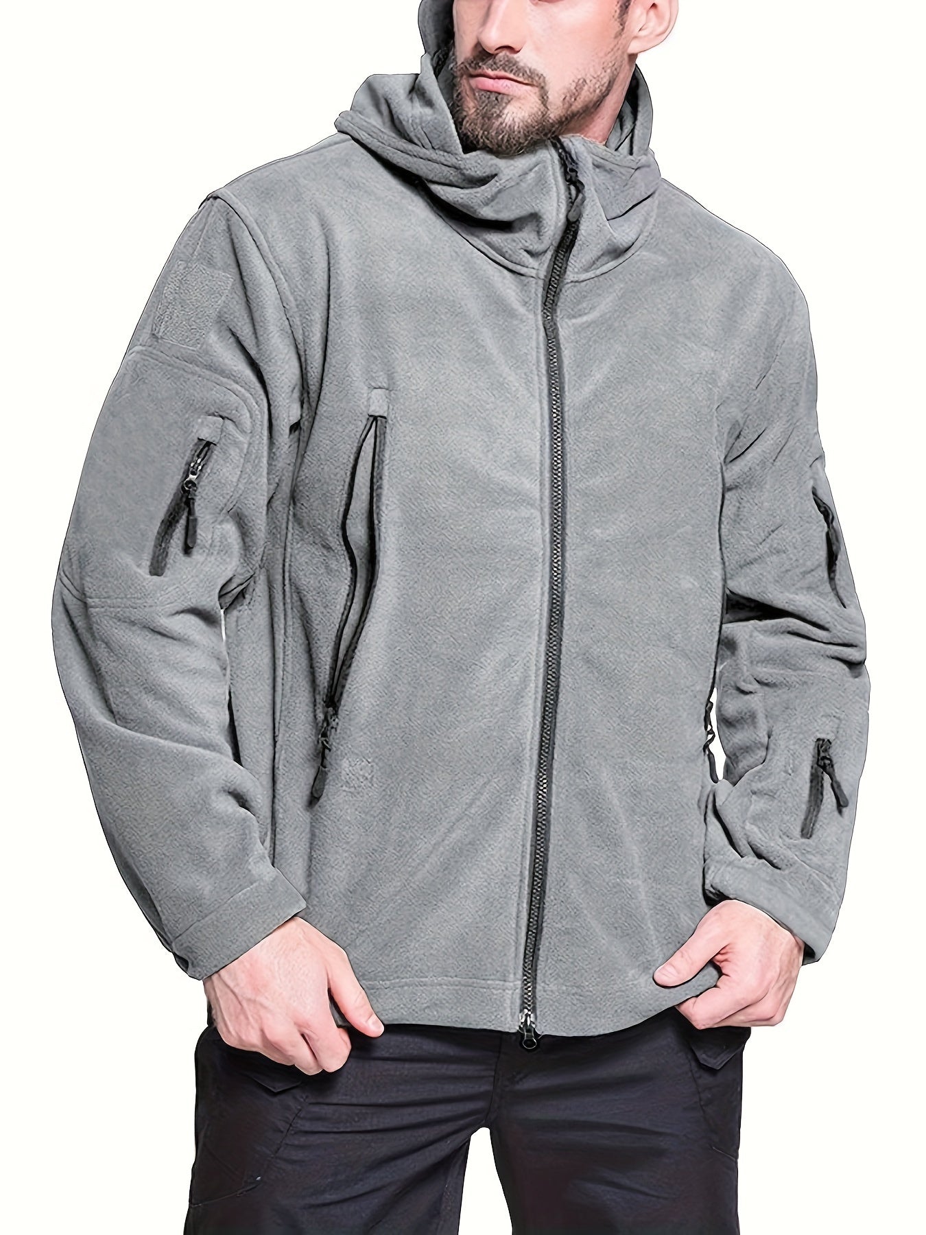 Men's Tactical Hoodie Fleece Jacket Winter Warm Full-Zip Military Army Outerwear Outdoor Sport Hooded Skiing Hunting Hiking Coat with 7 Zip Pockets WardBoyzPROShop