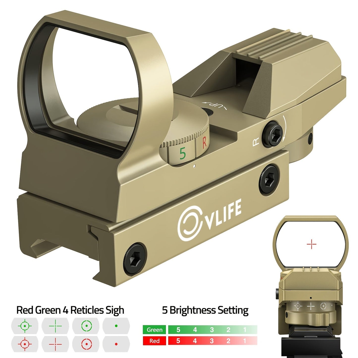1X22X33 Red/Green Dot Gun Sight with 20mm Rail - Tactical Red Dot Sight, 4 Reticle Patterns, 5 Brightness Settings & Parallax Correction, Battery-Powered (Up to 36V), Compatible with Picatinny/Weaver Rails for Rifles, Pistols WardBoyzPROShop