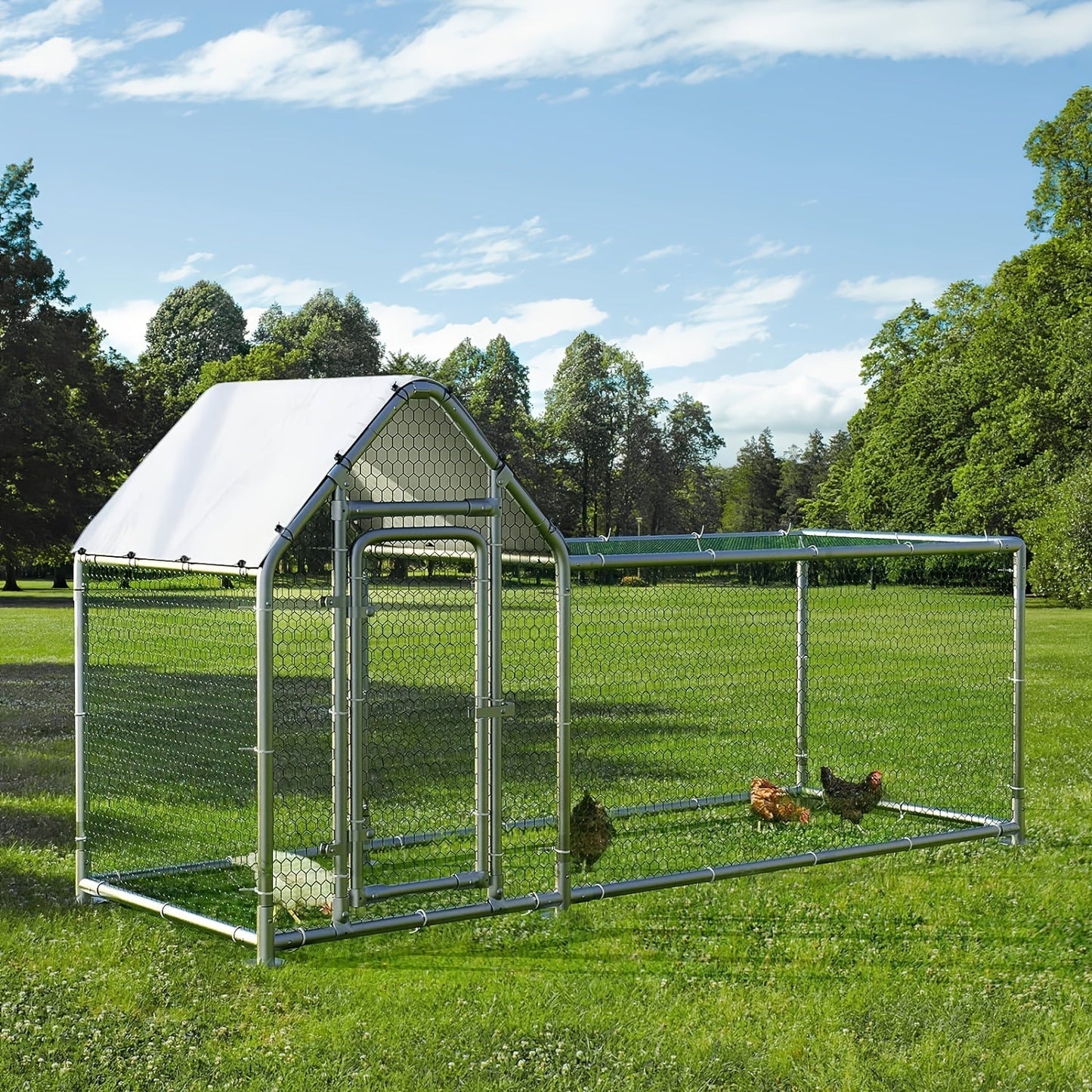 LEMBERI Large Walk-in Chicken Coop - Sturdy Galvanized Wire Poultry Pen Cage with Waterproof and Anti-Ultraviolet Cover, Spacious Interior, Easy Cleaning, and Durable Construction for Backyard, Farm, and Outdoor Use - Perfect WardBoyzPROShop