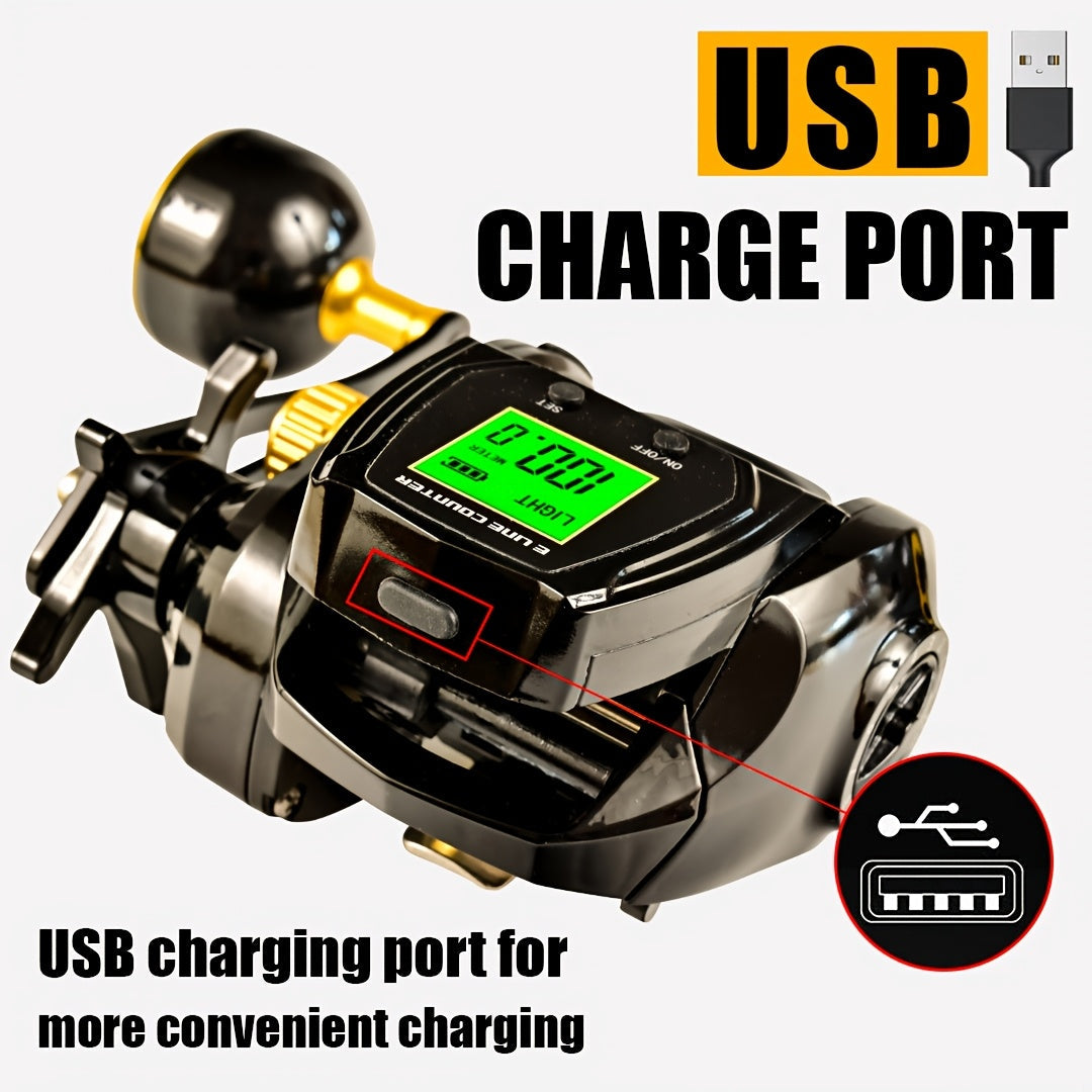 1pc 6.3:1 Gear Ratio Electronic Fishing Reel, Large Screen Counting Baitcasting Reel, Digital Display Fishing Reel With 26.46LB Brake Force, Fishing Tackle For Saltwater WardBoyzPROShop