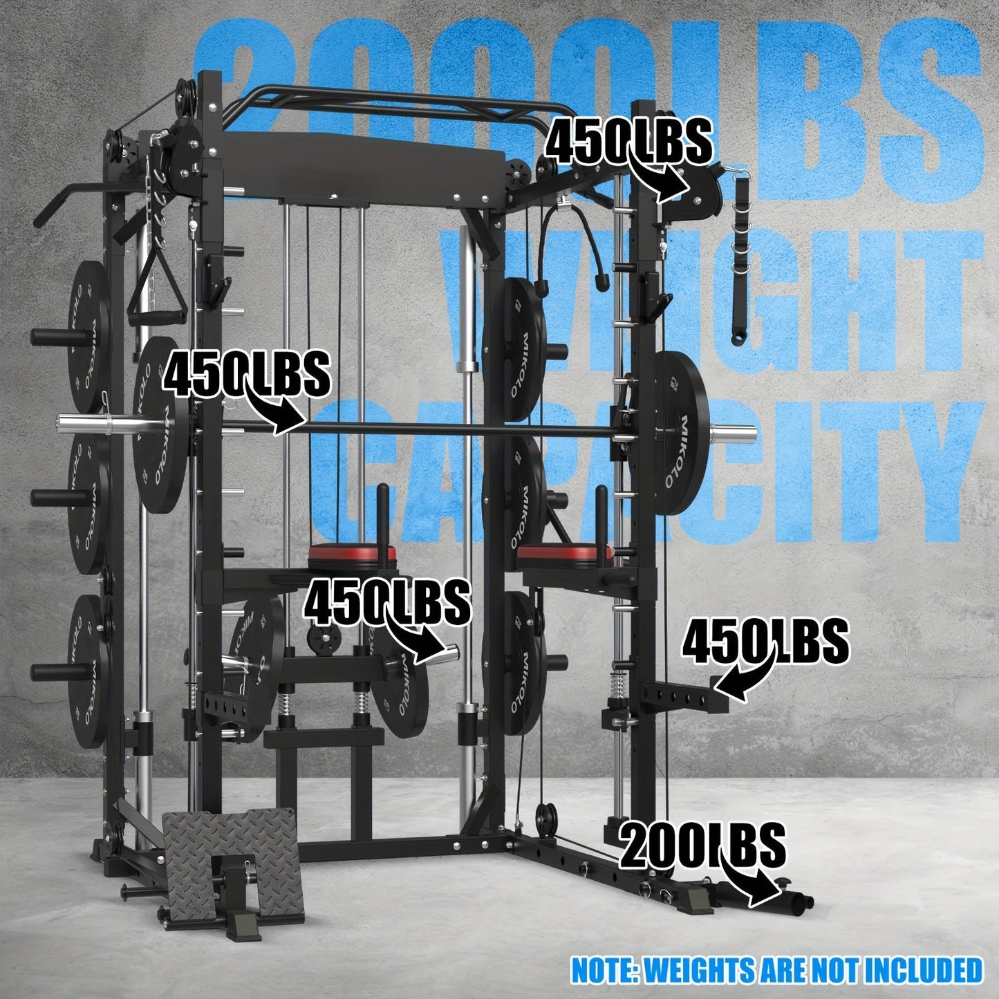 AII-IN-ONE Smith Machine With 2000 Pounds Capacity, Squat Rack With LAT-Pull Down System & Cable Crossover Machine, Multi-Function Power Cage With Cable Handle, T-bar And Other Attachments WardBoyzPROShop