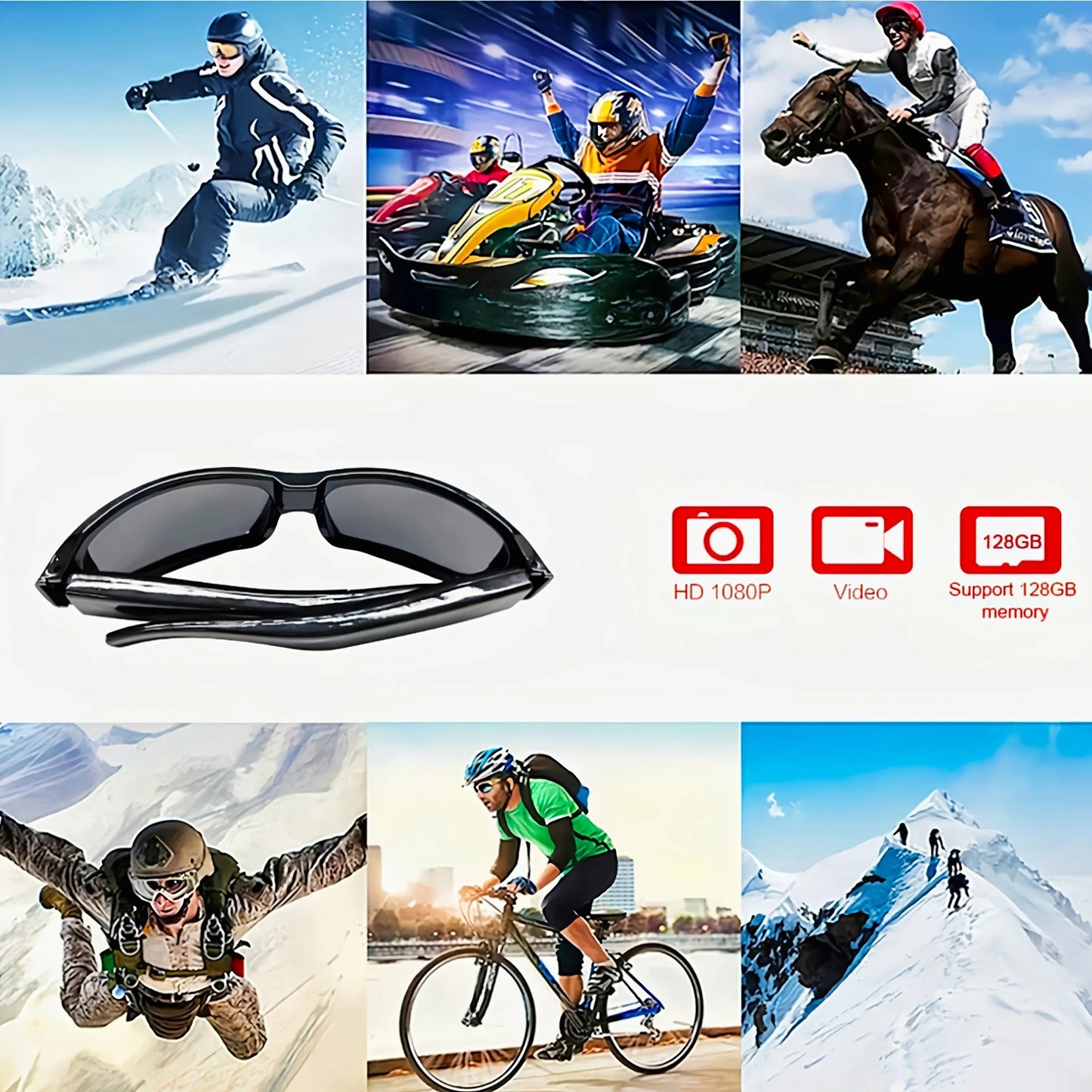 Smart Wearable Video Glasses for Outdoor Sports & Meetings - 1080P HD, 90-Min Battery Life, 75° Wide Angle, Includes 64GB Memory Card, for Spring WardBoyzPROShop