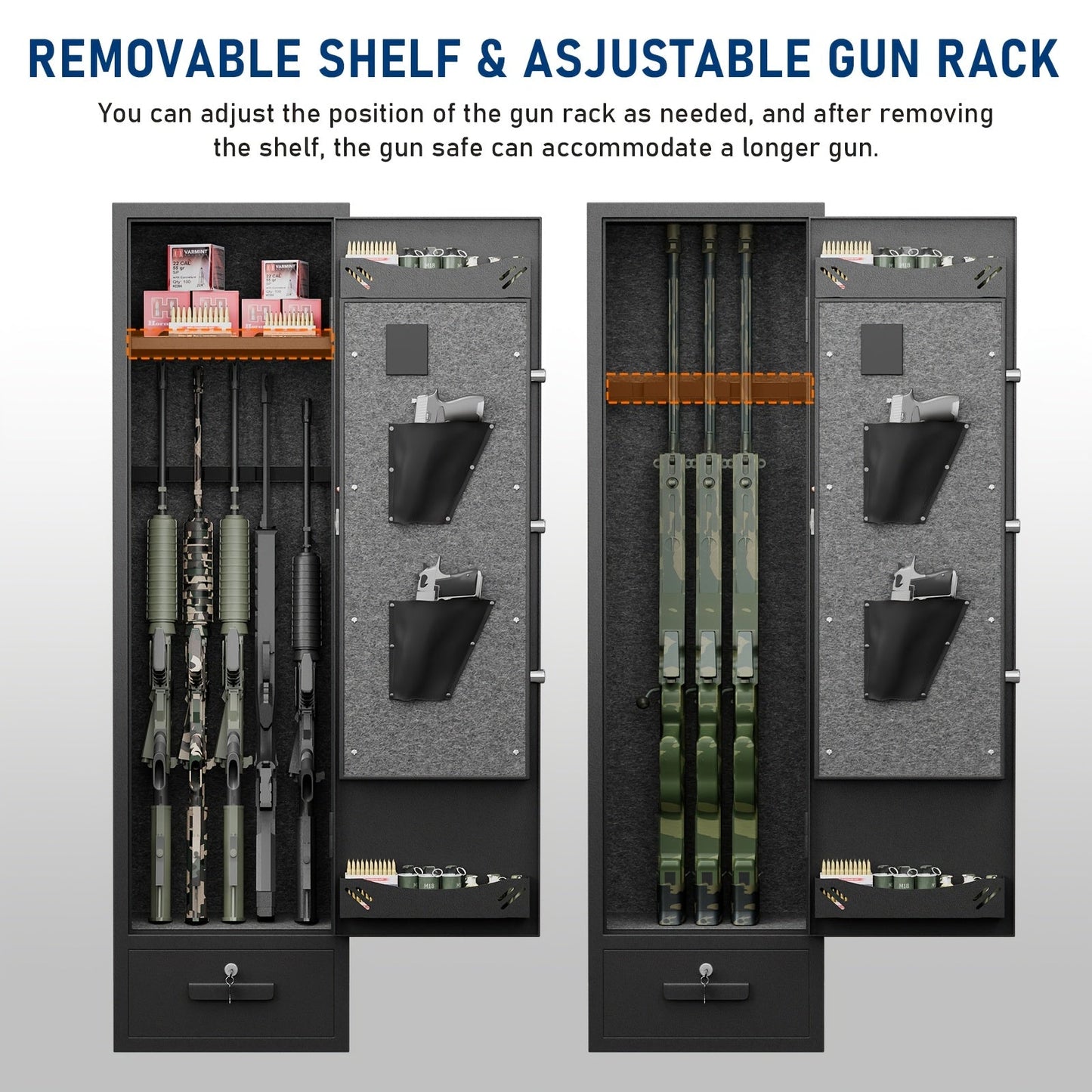 Kavey 4-5 Firearm Safe Cabinet, Security Safe for Rifles and Shotguns, with Combination Lock, LED Interior Lighting, Quick Access Drawer, and Removable Shelves, for Home - Non-Waterproof, Dry Battery Powered (Battery Not Incl WardBoyzPROShop