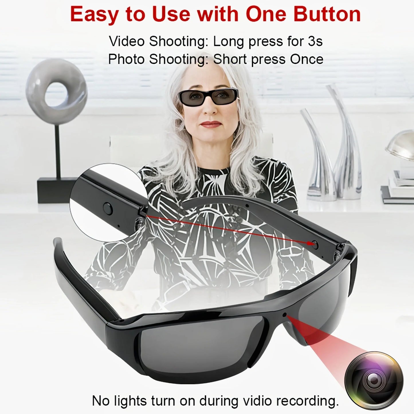 Smart Wearable Video Glasses for Outdoor Sports & Meetings - 1080P HD, 90-Min Battery Life, 75° Wide Angle, Includes 64GB Memory Card, for Spring WardBoyzPROShop