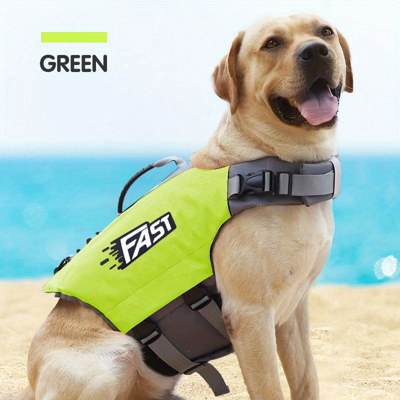 High-Visibility Orange Dog Life Jacket with Gray Accents - Durable Polyester, Adjustable Safety Swim Vest for All Dog Sizes with Easy-Wear Straps & Large "FAST" Print - Perfect for Summer Beach & Pool Activities, Beach Safety WardBoyzPROShop