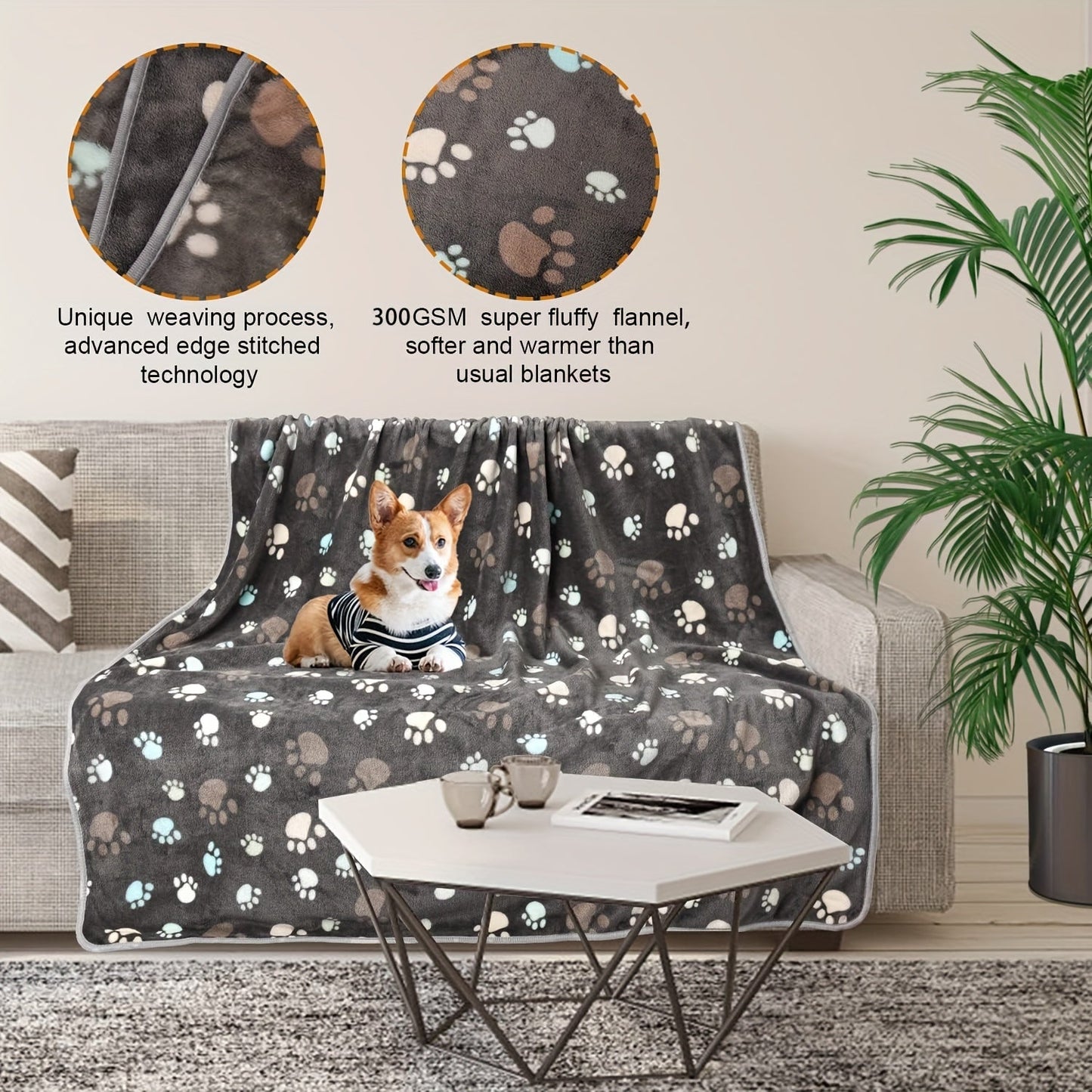 1pc Washable Flannel Paw Print Dog Blanket, Soft Pet Mat Cover for Dog Nest Cage Bed WardBoyzPROShop