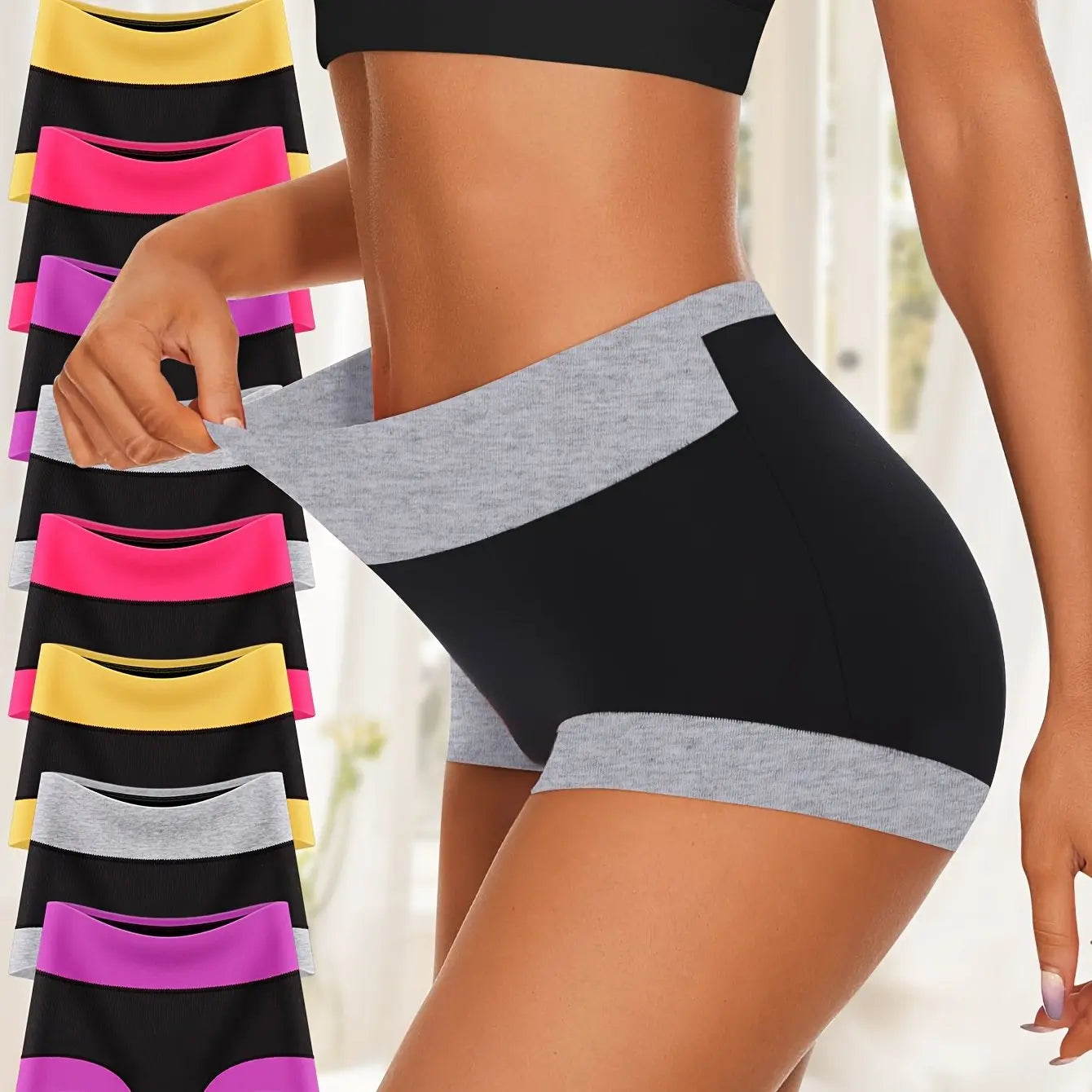 8pcs Women's Boyshorts High Waist Briefs, Boxer Briefs, Soft, Comfortable, Contrast Color, Light Tummy Control WardBoyzPROShop