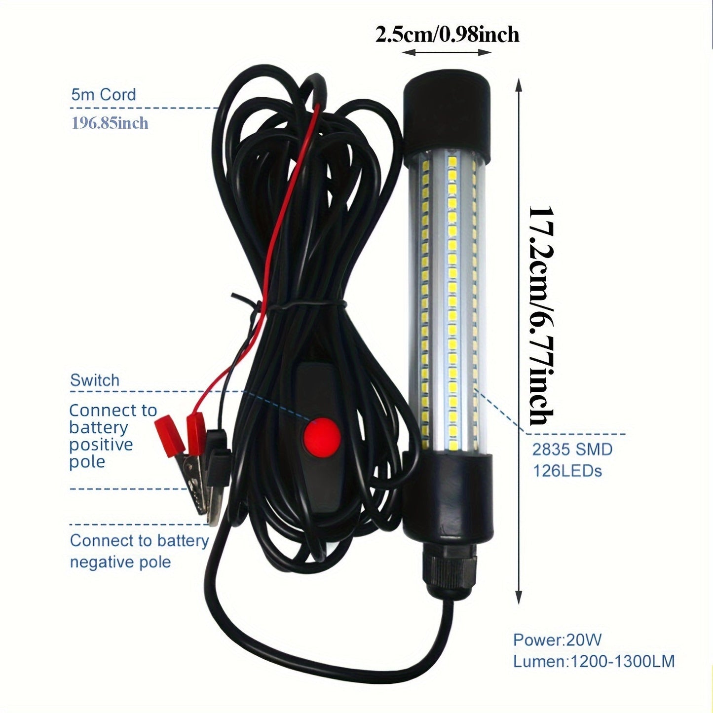 1200LM High-Powered LED Underwater Fishing Light Stick - Attracts Fish, Squid, and Prawns from 50-100m Distance - Battery Powered, Waterproof, and Durable PPS Material WardBoyzPROShop