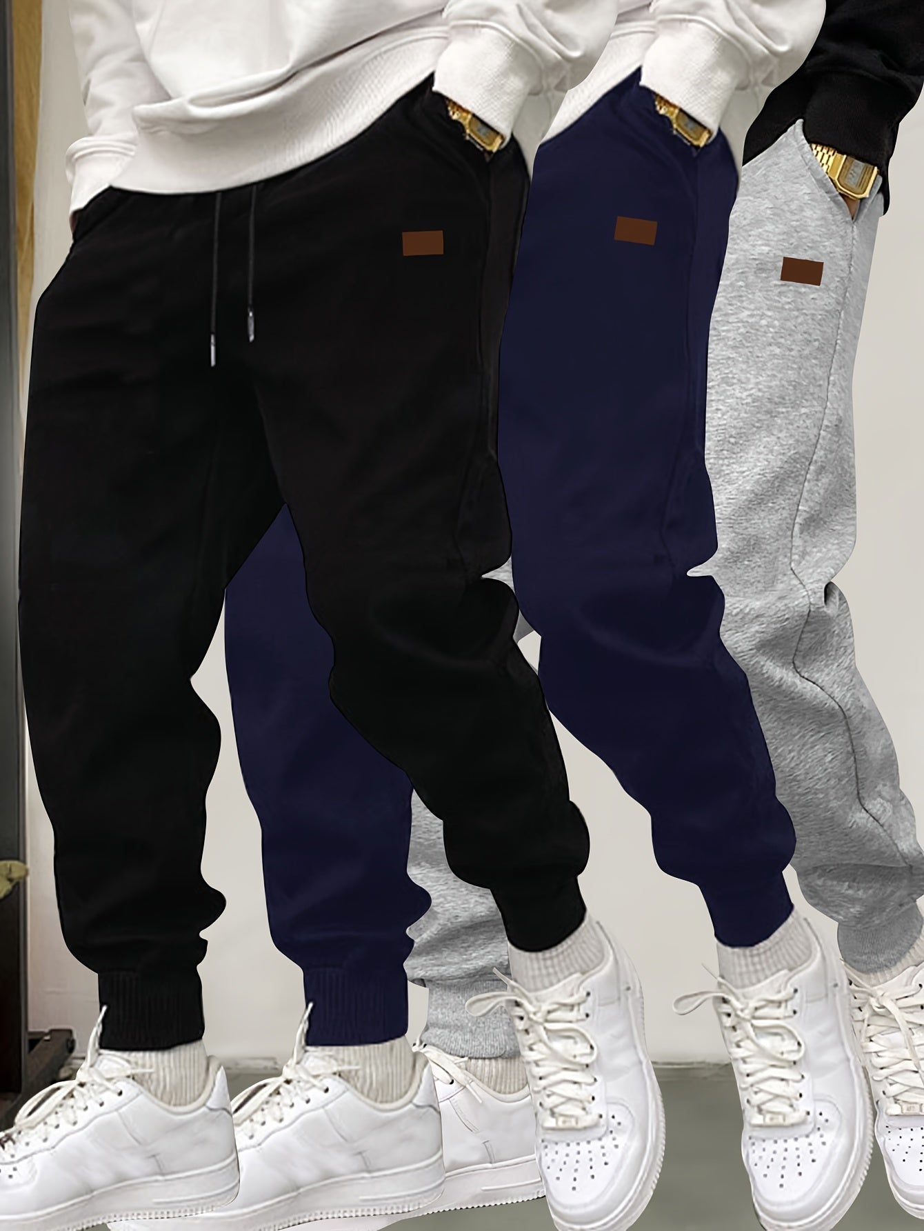 3pcs Men's Casual Jogger Sweatpants - Soft, Comfortable, Polyester Blend for Fall & Winter, Black/Navy/Gray WardBoyzPROShop