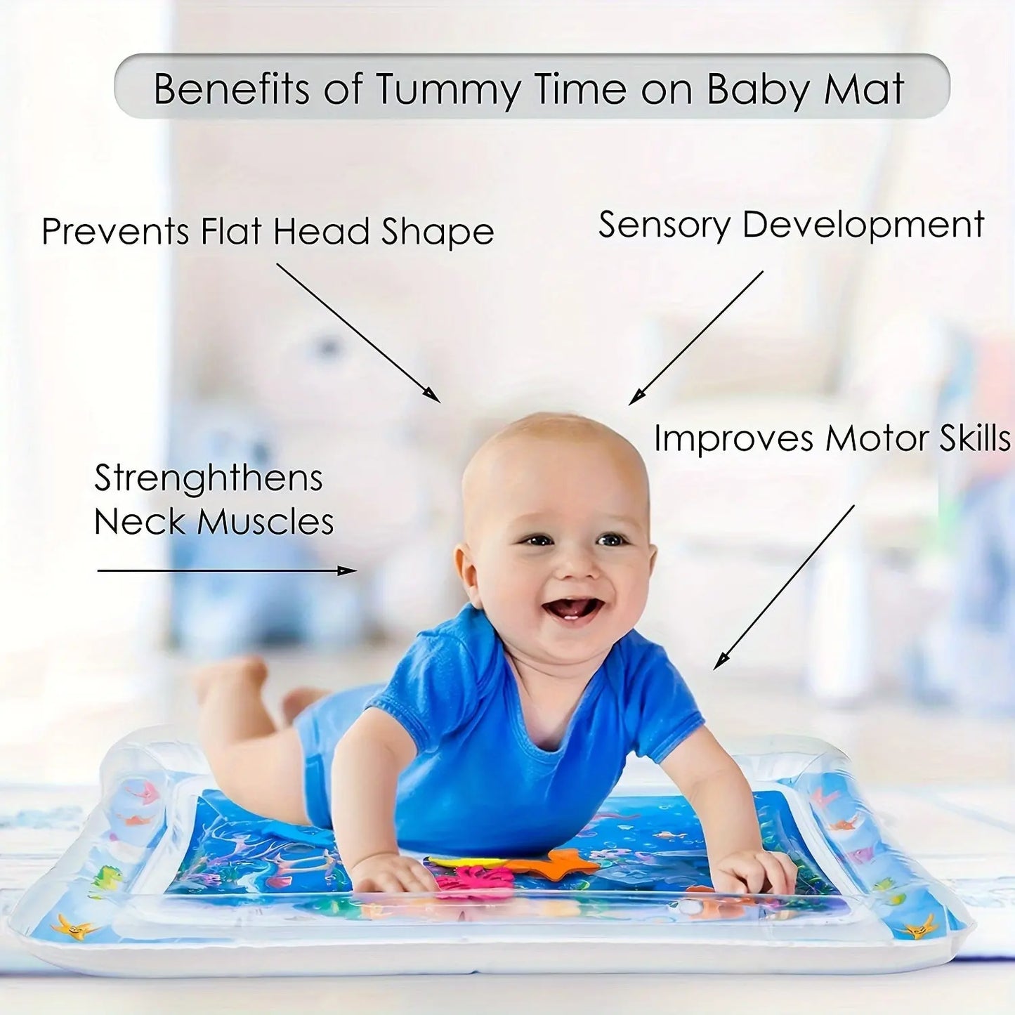 WELLFAR Inflatable Tummy Time Water Mat, Early Development PVC Activity Play Pad, Sensory Stimulation Toy for Babies 0-3 Years Old - Blue WardBoyzPROShop