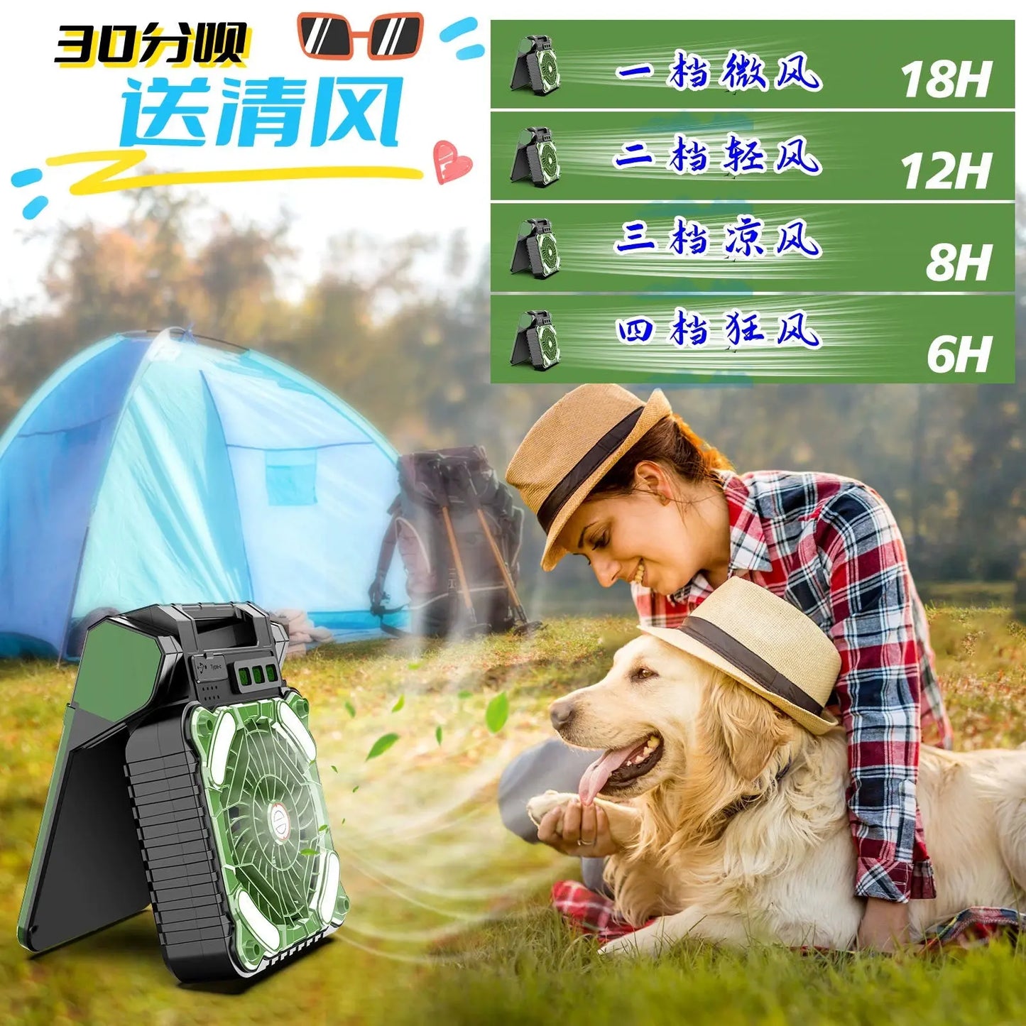 Long Battery Life 18 Hours Outdoor Solar Energy Fan Lamp Tent Light Camping Fishing USB Dual-Use Charging Long Battery Life WardBoyzPROShop