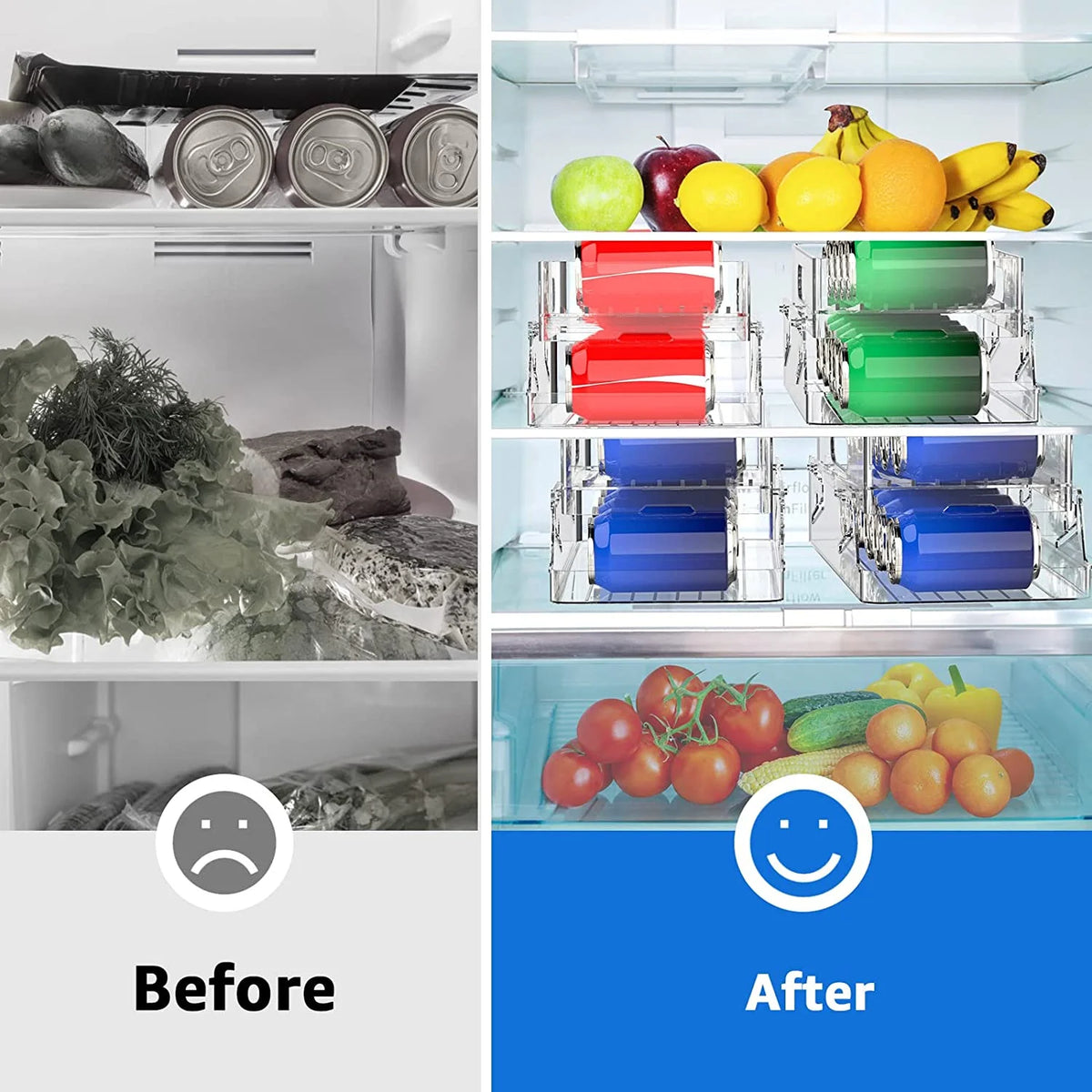 Refrigerator Can Drink Holder Storage Rolling Can Dispenser Pop Soda Can Organizer Bins Stackable 2 Tier Freezer Beverage Can Or