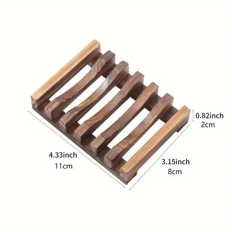 2pcs Sleek Self Draining Wooden Soap Dish for Bathroom Sink Storage