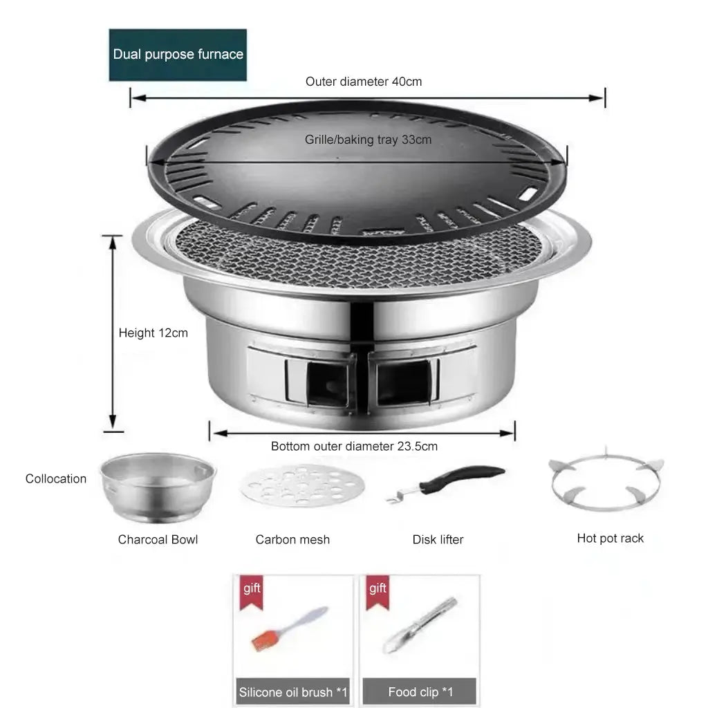 Barbecue Stove Stainless Steel Multi-purpose Barbecue Grill Round Portable Stove for Home Outdoor Camping Family Gathering WardBoyzPROShop