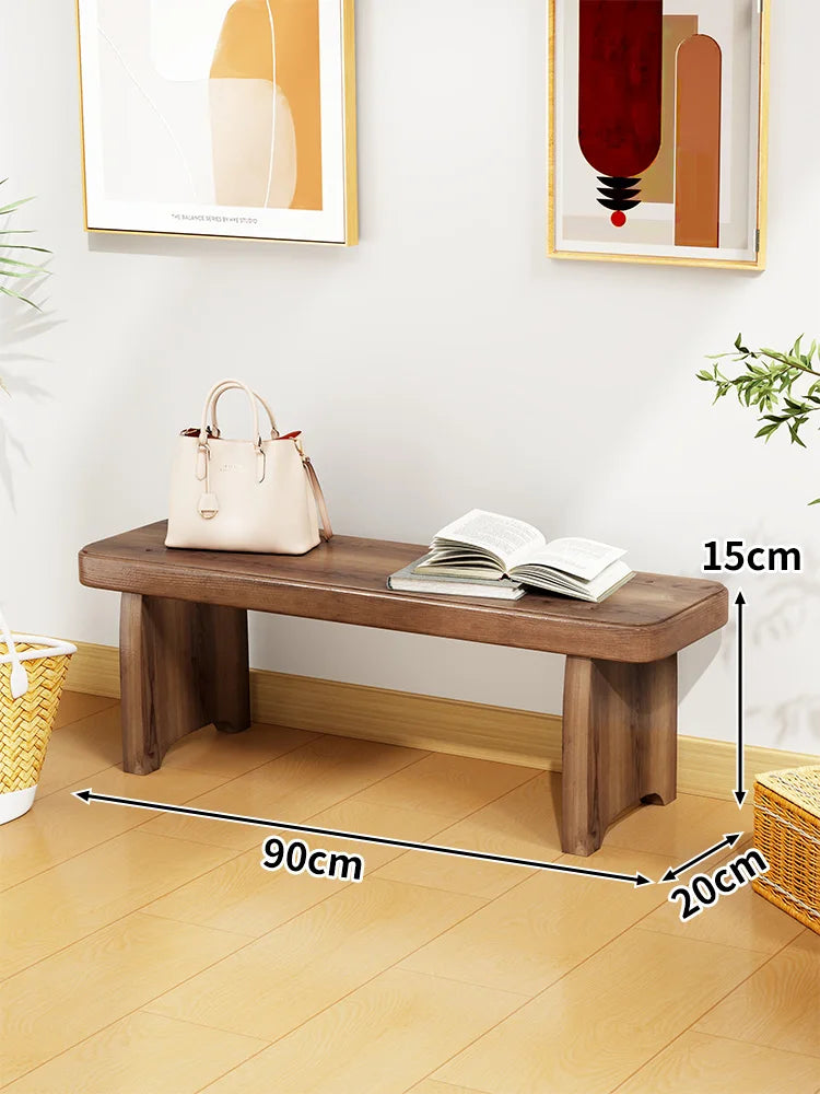 Solid Wood Entryway Bench - Multi-Purpose Stool for Living Room, Sofa Side Table & Shoe Storage, Rustic Home Decor
