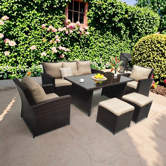 BHR High Back Comfortable Garden Sofa All Weather Garden Furniture Outdoor Rattan Dining Furniture Set Rattan Sofa for Backyard