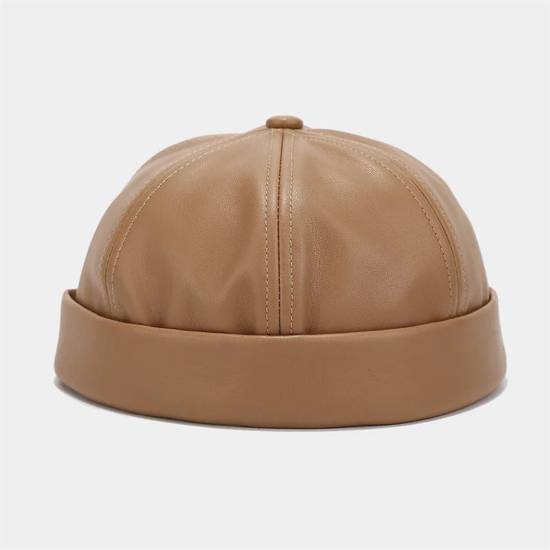 Retro Solid Color Brimless Hat Spring Summer Fashion Casual PU Leather Melon Caps Docker Cap Men Women Adjustable Hip Hop Hats WardBoyzPROShop