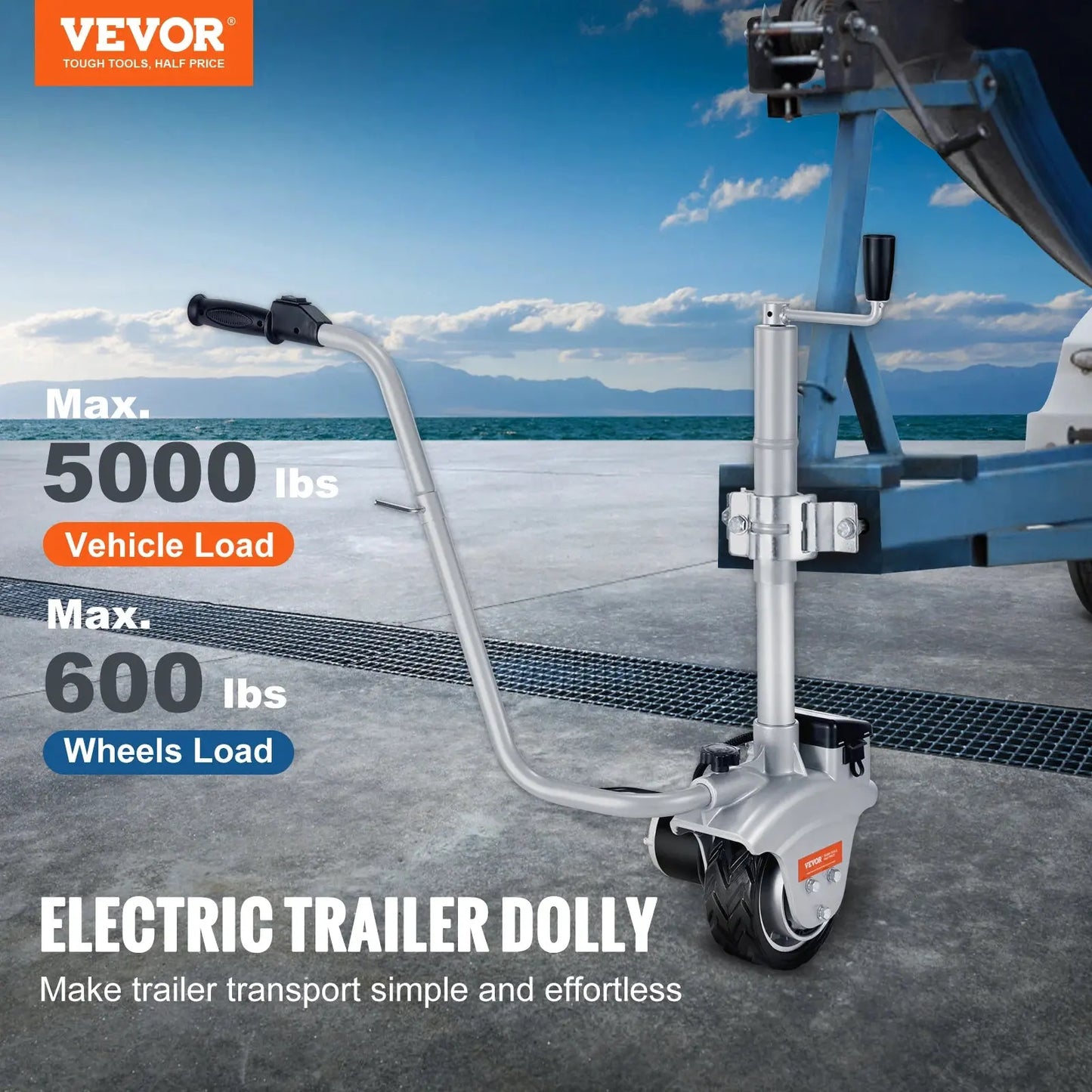 VEVOR 5000lbs Electric Trailer Dolly 12V Trailer Jockey Wheel with 22 ft/min Speed & Adjustable Height for Moving Caravan Boat WardBoyzPROShop