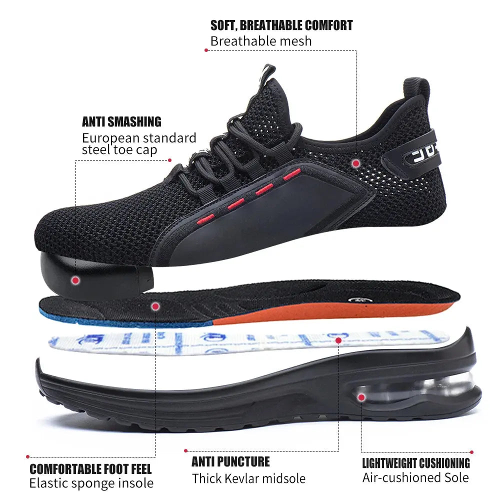 Men's Summer Mesh Safety Shoes Steel Toe Anti- Crush Breathable Lightweight Work Shoes Knitted Upper Kevlar Insertion Proof WardBoyzPROShop