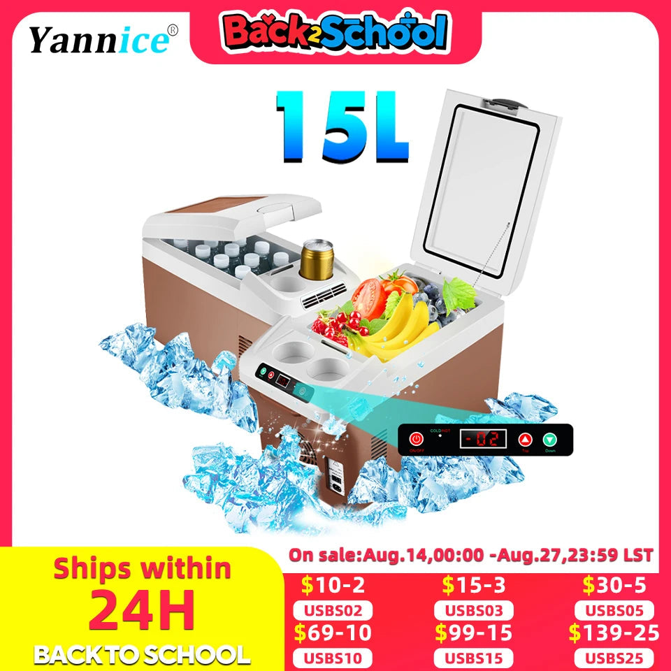 Yannice Mini Fridge Home Car Appliance Refrigerator Portable 15L Large Capacity Digital Display Super Cooling Box For Camping WardBoyzPROShop