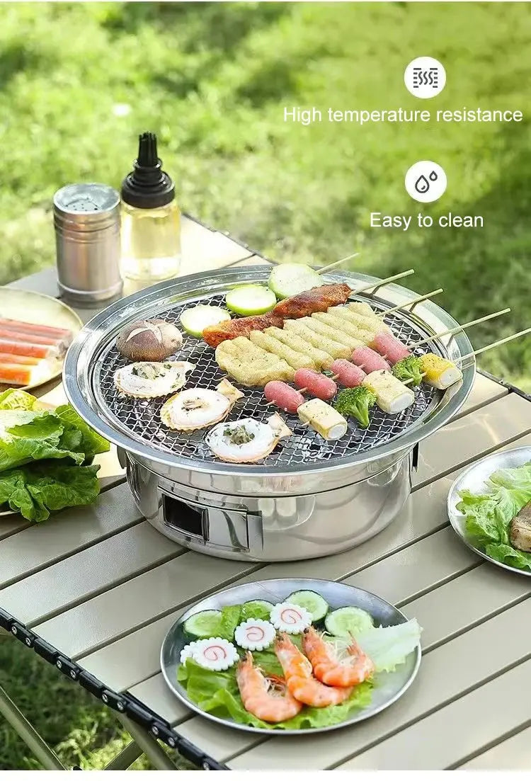 Barbecue Stove Stainless Steel Multi-purpose Barbecue Grill Round Portable Stove for Home Outdoor Camping Family Gathering WardBoyzPROShop