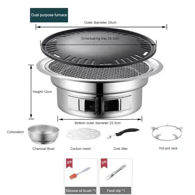 Barbecue Stove Stainless Steel Multi-purpose Barbecue Grill Round Portable Stove for Home Outdoor Camping Family Gathering WardBoyzPROShop