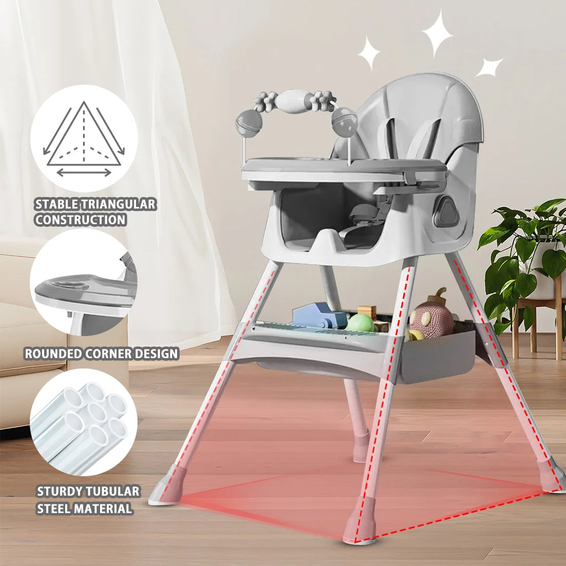 UBRAVOO Foldable Baby High Chair 6 Months Plus, with Large Antislip Pad & ToyRack, Easy to Clean Feeding , E500 WardBoyzPROShop