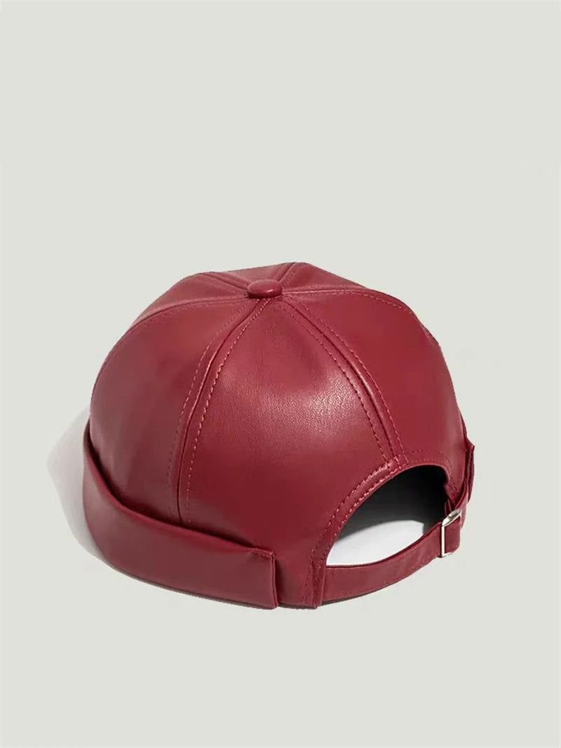 Retro Solid Color Brimless Hat Spring Summer Fashion Casual PU Leather Melon Caps Docker Cap Men Women Adjustable Hip Hop Hats WardBoyzPROShop