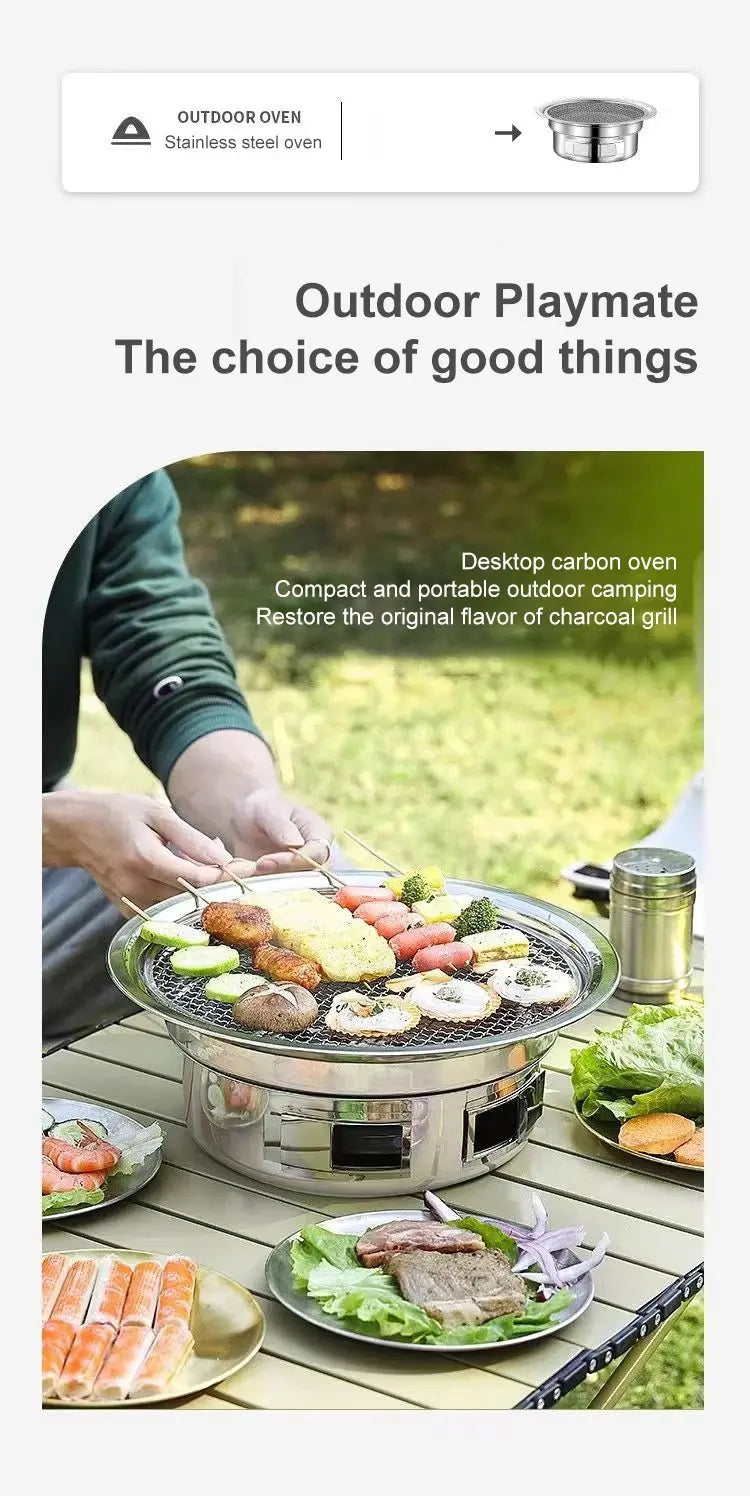 Barbecue Stove Stainless Steel Multi-purpose Barbecue Grill Round Portable Stove for Home Outdoor Camping Family Gathering WardBoyzPROShop