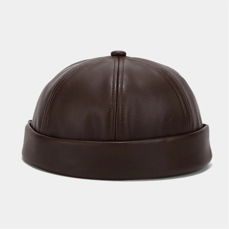Retro Solid Color Brimless Hat Spring Summer Fashion Casual PU Leather Melon Caps Docker Cap Men Women Adjustable Hip Hop Hats WardBoyzPROShop
