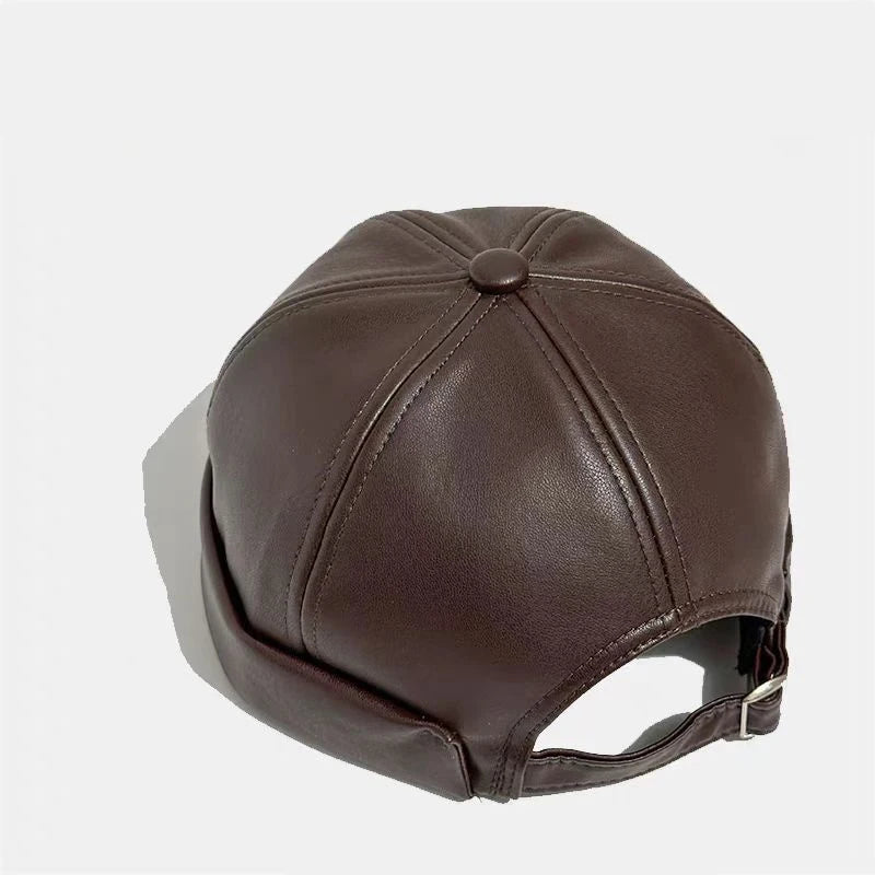 Retro Solid Color Brimless Hat Spring Summer Fashion Casual PU Leather Melon Caps Docker Cap Men Women Adjustable Hip Hop Hats WardBoyzPROShop