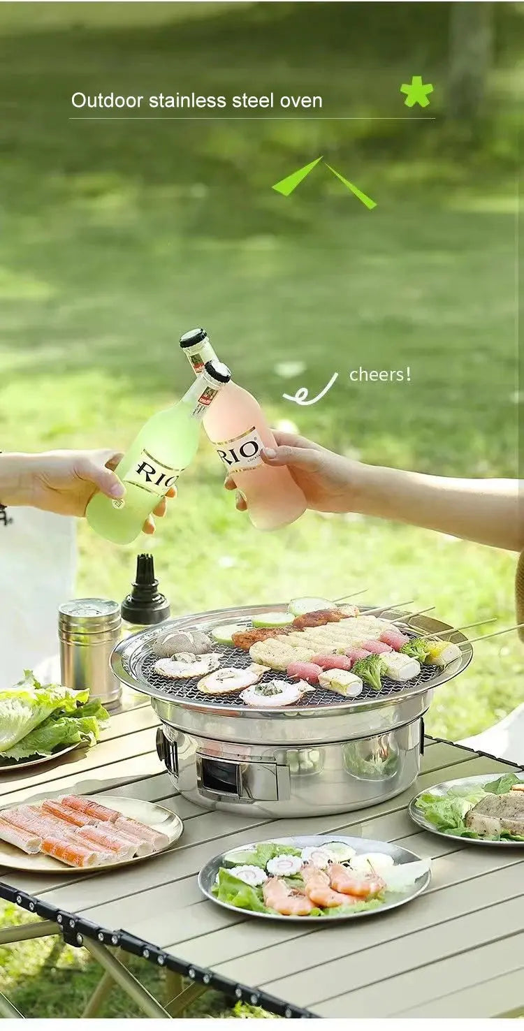 Barbecue Stove Stainless Steel Multi-purpose Barbecue Grill Round Portable Stove for Home Outdoor Camping Family Gathering WardBoyzPROShop