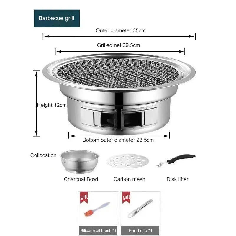 Barbecue Stove Stainless Steel Multi-purpose Barbecue Grill Round Portable Stove for Home Outdoor Camping Family Gathering WardBoyzPROShop