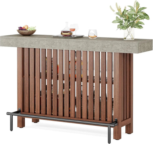 63" Large Bar Table, 2-Tier Counter Height Table with Footrest 41" Tall Mini Modern Coffee Bar Cabinet Pub Table for Home