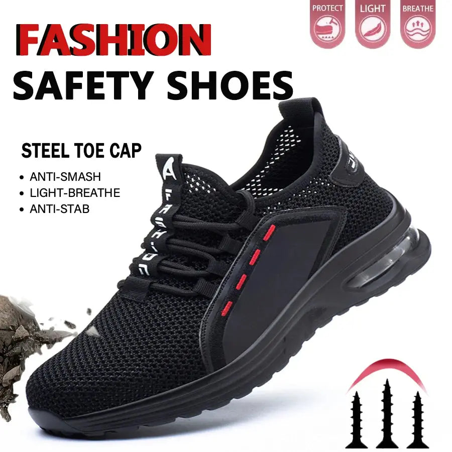 Lightweight Men's Safety Shoes Steel Toe Men's Work Shoes Slip Resistant Reinforced Shoes Man Fashion Breathable Sneaker WardBoyzPROShop