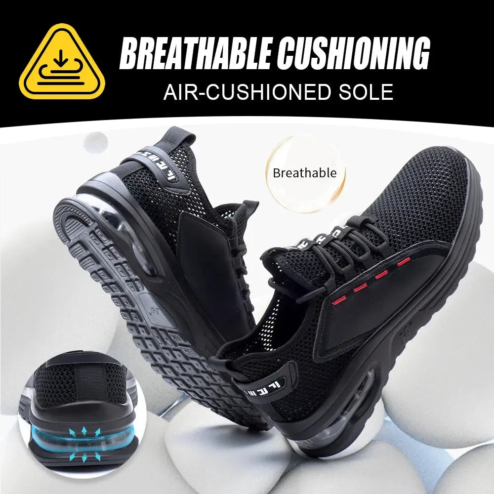 Men's Summer Mesh Safety Shoes Steel Toe Anti- Crush Breathable Lightweight Work Shoes Knitted Upper Kevlar Insertion Proof WardBoyzPROShop