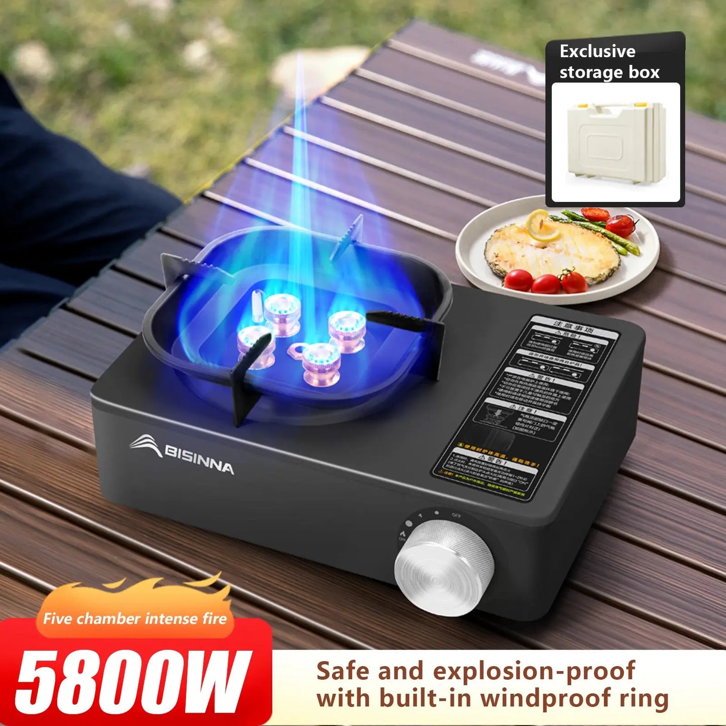 BISINNA Camping Gas Stove 5800W High Firepower Outdoor Portable Cassette Burner for Picnic Hiking Trekking WardBoyzPROShop