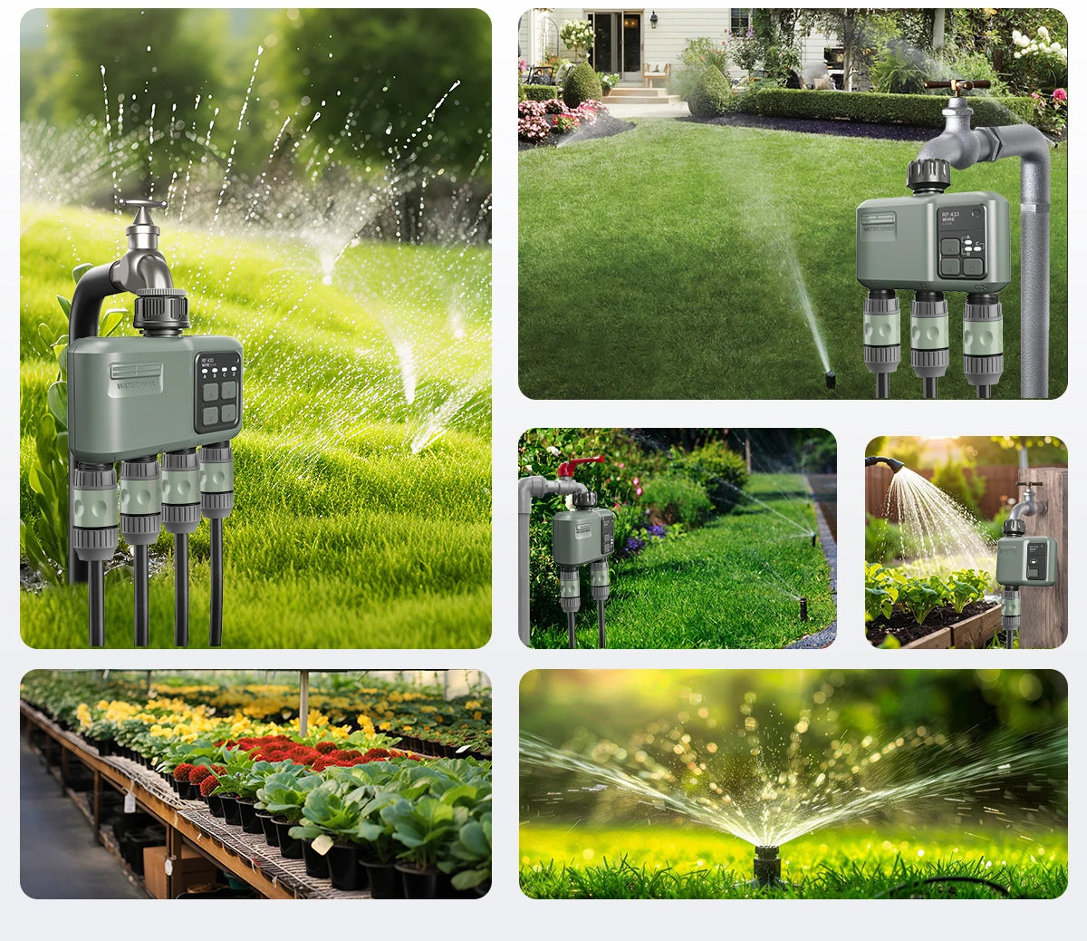 4 Outlet Programmable Water Timer for Garden Hose, with Rain Delay/Automatic Watering System, Digital Irrigation for Yard, Lawn