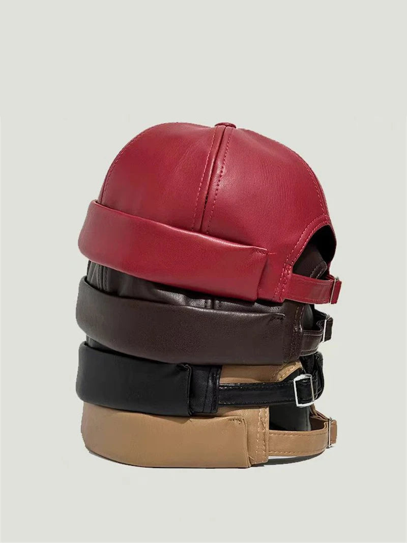 Retro Solid Color Brimless Hat Spring Summer Fashion Casual PU Leather Melon Caps Docker Cap Men Women Adjustable Hip Hop Hats WardBoyzPROShop