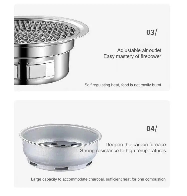 Barbecue Stove Stainless Steel Multi-purpose Barbecue Grill Round Portable Stove for Home Outdoor Camping Family Gathering WardBoyzPROShop
