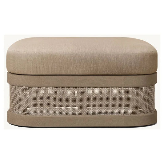 Outdoor Patio Luxury Furniture Mixed Materials Footstool Solid Teak Wooden Stools Ottomans