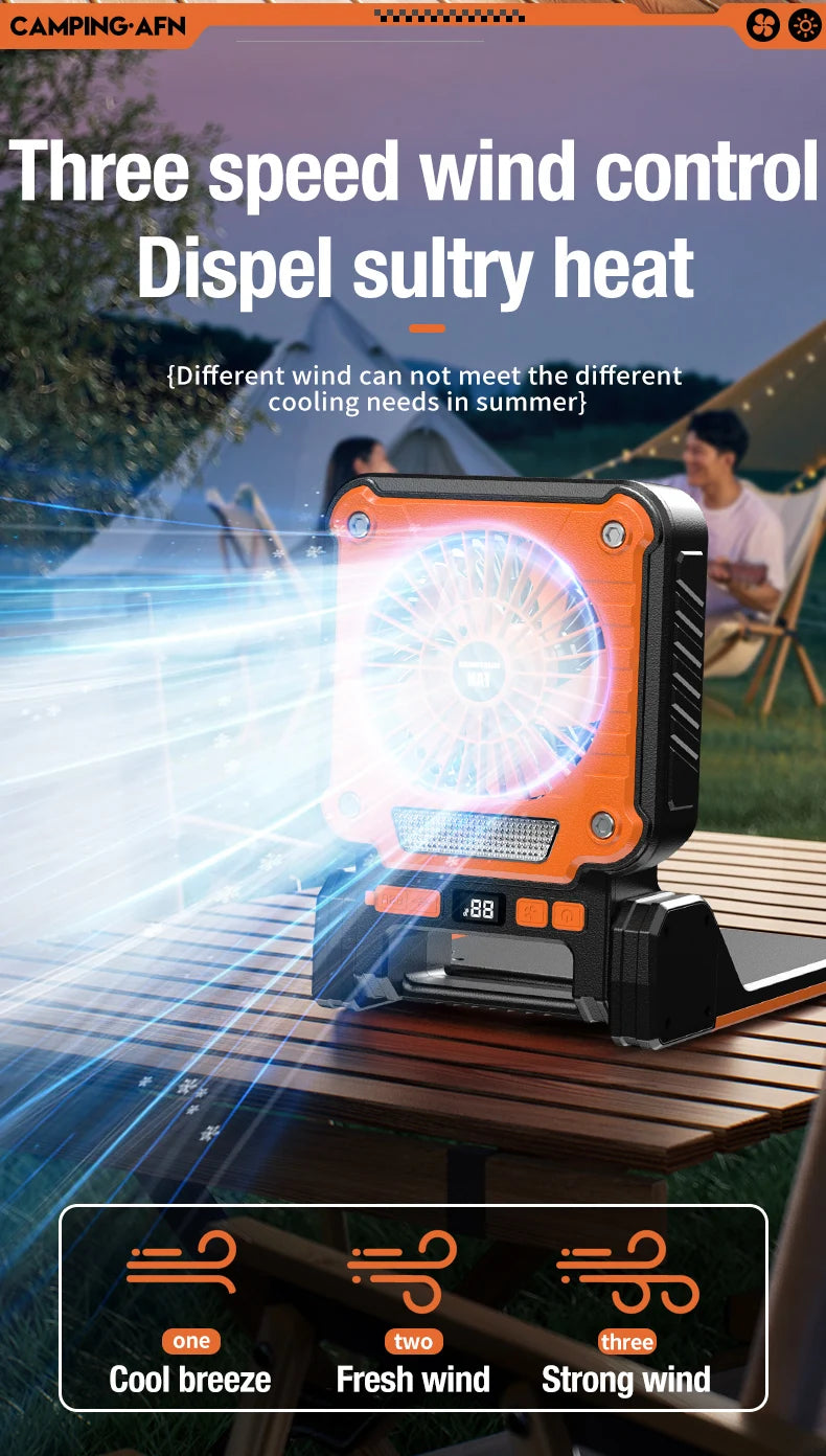 Outdoor camping fan portable USB tent lighting LED multifunctional Amazon camping solar electric fan WardBoyzPROShop
