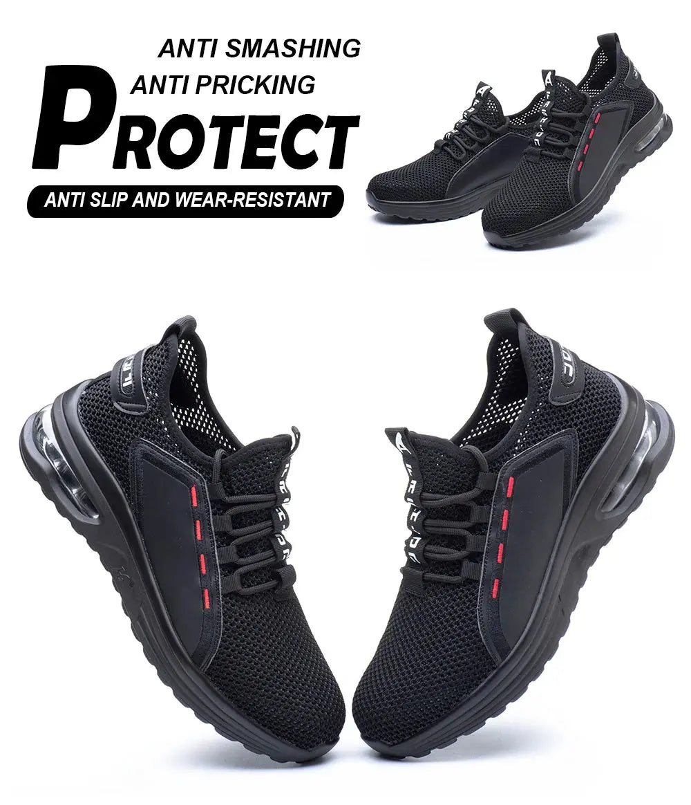 Men's Summer Mesh Safety Shoes Steel Toe Anti- Crush Breathable Lightweight Work Shoes Knitted Upper Kevlar Insertion Proof WardBoyzPROShop